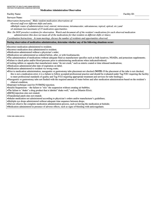 Form Cms-20056 - Medicare Adminstration Observation Printable pdf