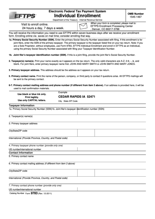 Form 9783 - Eftps Individual Enrollment Form