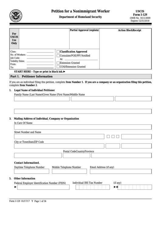 Fillable Form I 129 Petition For A Nonimmigrant Worker Printable Pdf 