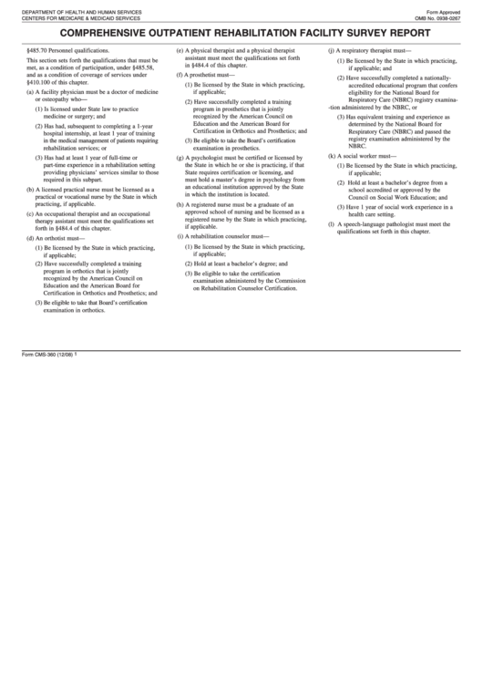 Form Cms-360 - Corf Survey Report Printable pdf
