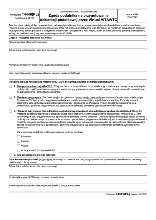 Fillable Form 14446 (Pl) - Virtual Vita/tce Taxpayer Consent (Polish Version) Printable pdf