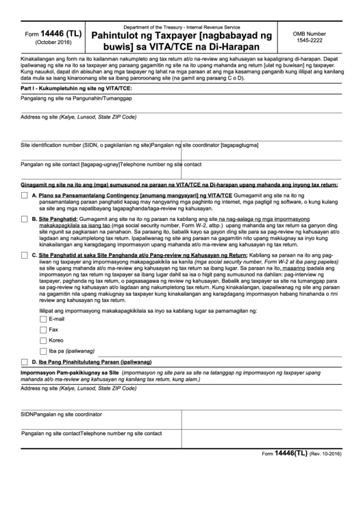 Fillable Form 14446 (Tl) - Virtual Vita/tce Taxpayer Consent (Tagalog Version) Printable pdf