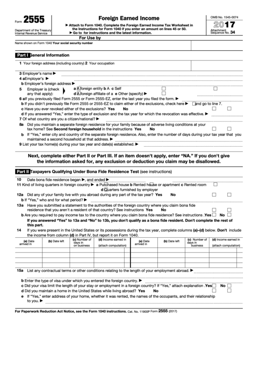 Form 2555 - Foreign Earned Income - 2017