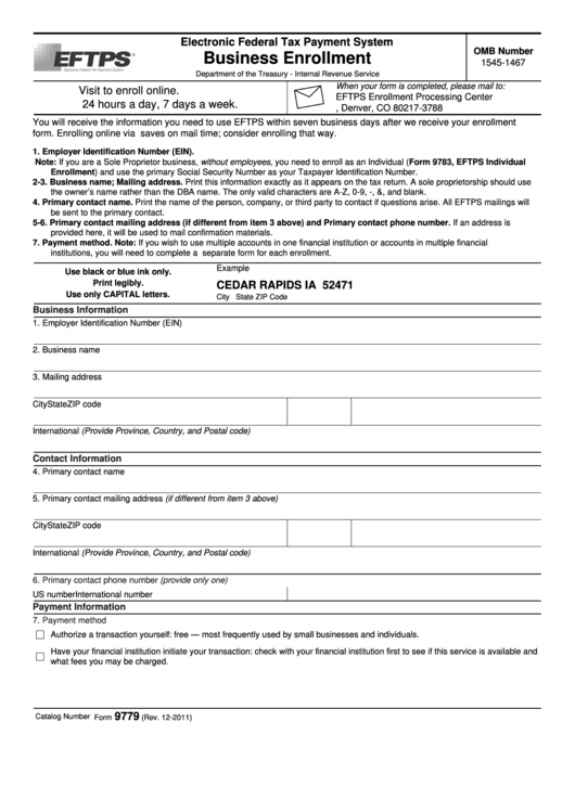 Fillable Form 9779 - Eftps Business Enrollment Printable pdf