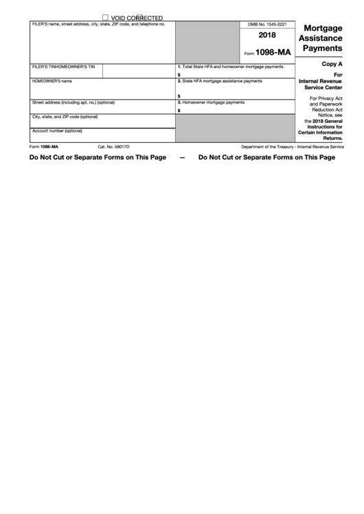 Fillable Form 1098 Ma Mortgage Assistance Payments 2018 Printable Pdf Download