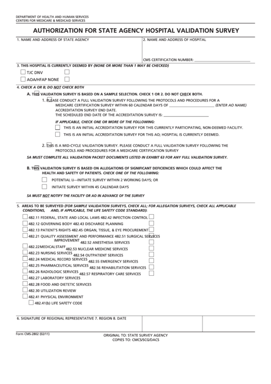 Fillable Form Cms-2802 - Request For Validation Of Accreditation Printable pdf