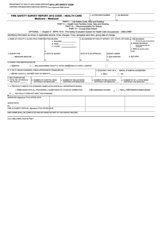 Form Cms-2786r - Fire Safety Survey Report - Health Care 2012 Life Safety Code Printable pdf