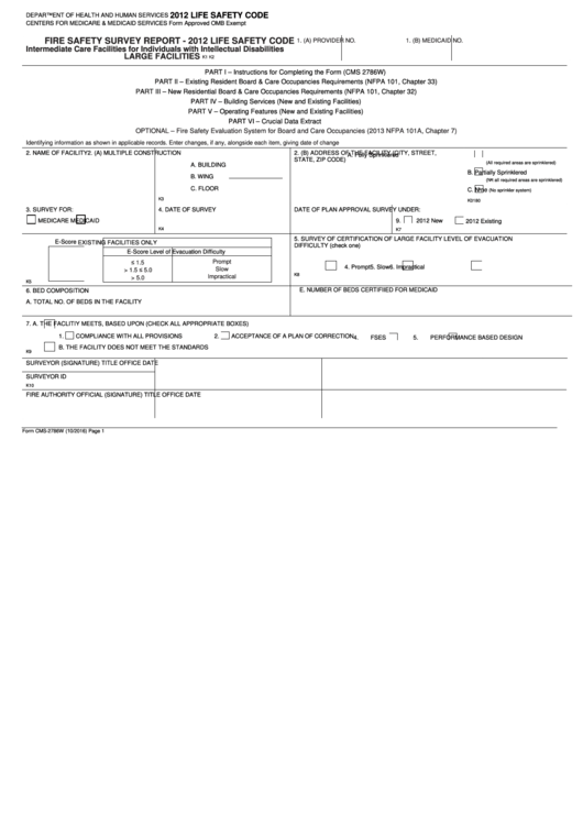 Form Cms-2786w - Fire Safety Survey Report - Icf-Iid (Large Facilities) 2012 Life Safety Code Printable pdf
