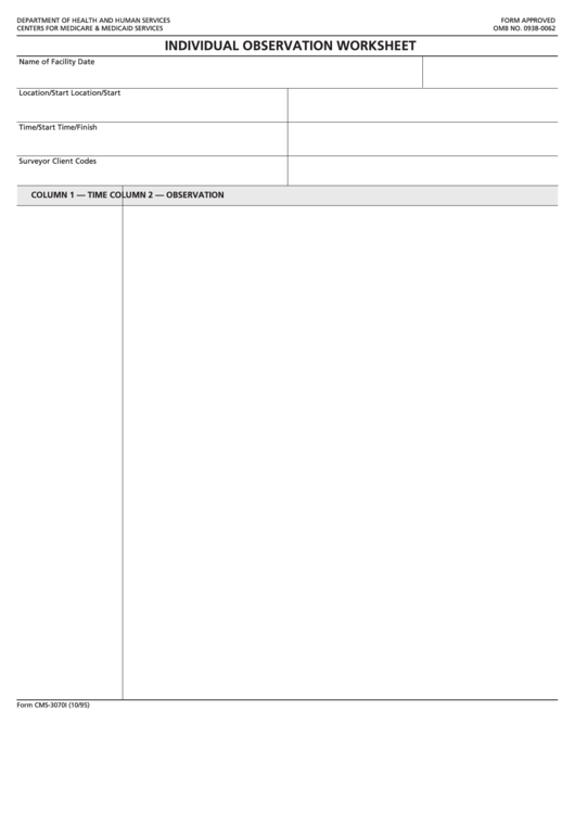 Fillable Form Cms-3070i - Individual Observation Worksheet Printable pdf