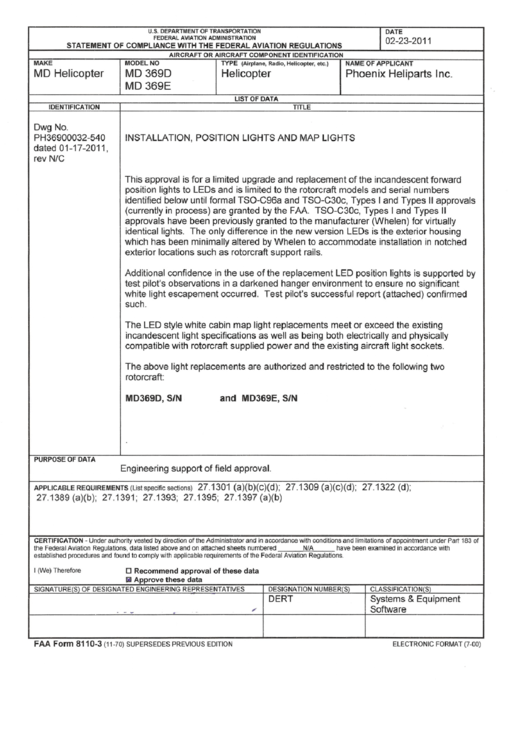 Form Faa Form 8110-3 - Statement Of Compliance With The Federal Aviation Regulations Printable pdf