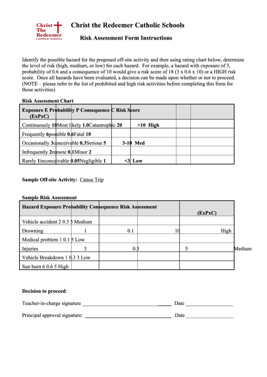 Schools Off-Site Activities Hazard Identification And Risk Assessment Form Printable pdf
