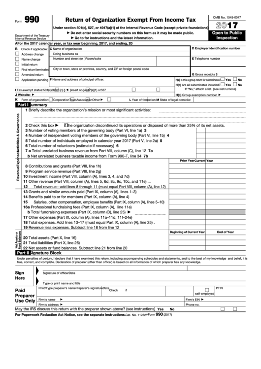 Fillable Form 990 - Return Of Organization Exempt From Income Tax - 2017 Printable pdf