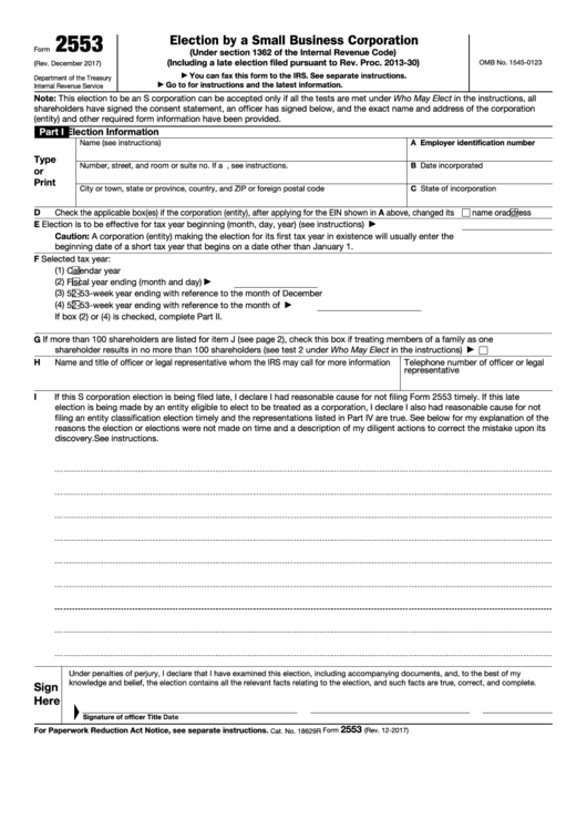 Form 2553 - Election By A Small Business Corporation