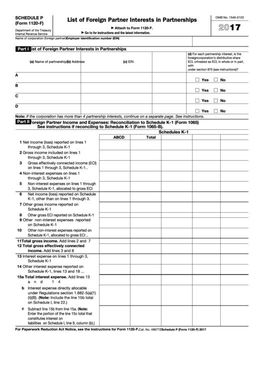 Fillable Schedule P (Form 1120-F) - List Of Foreign Partner Interests In Partnerships - 2017 Printable pdf