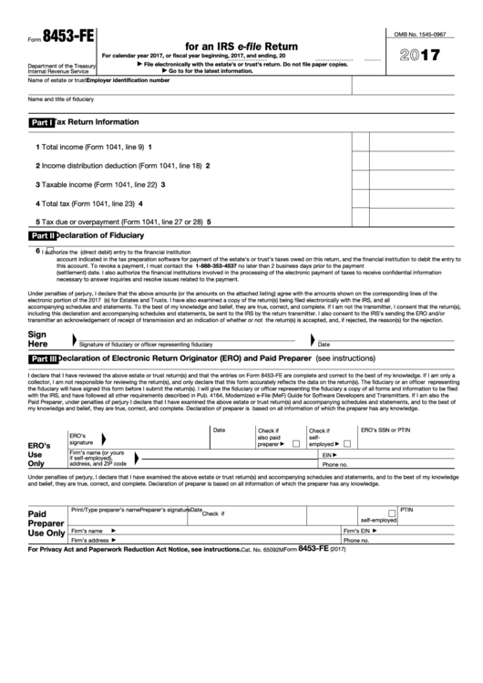 Fillable Form 8453-Fe - U.s. Estate Or Trust Declaration For An Irs E-File Return - 2016 Printable pdf