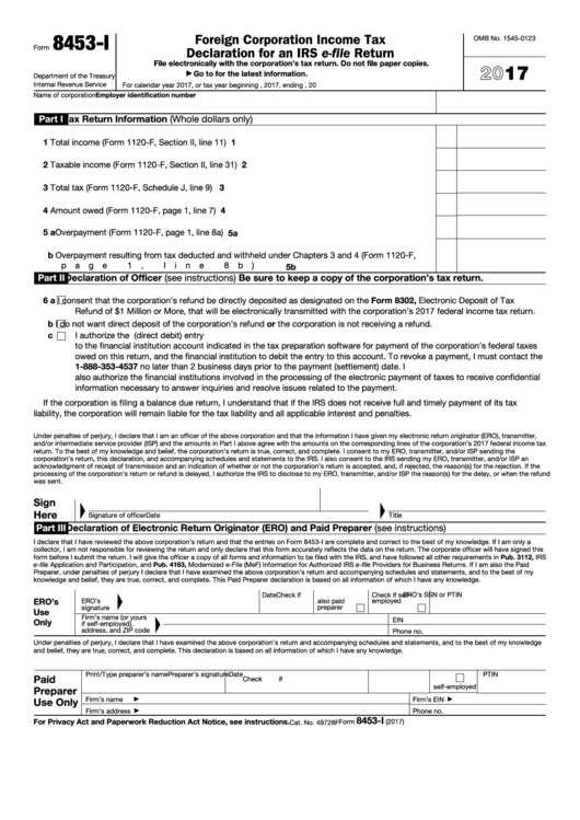 Form 8453-i - Foreign Corporation Income Tax Declaration For An Irs E-file Return
