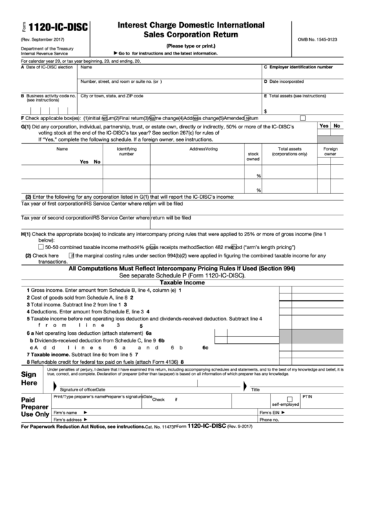 Fillable Form 1120-Ic-Disc - Interest Charge Domestic International Sales Corporation Return Printable pdf