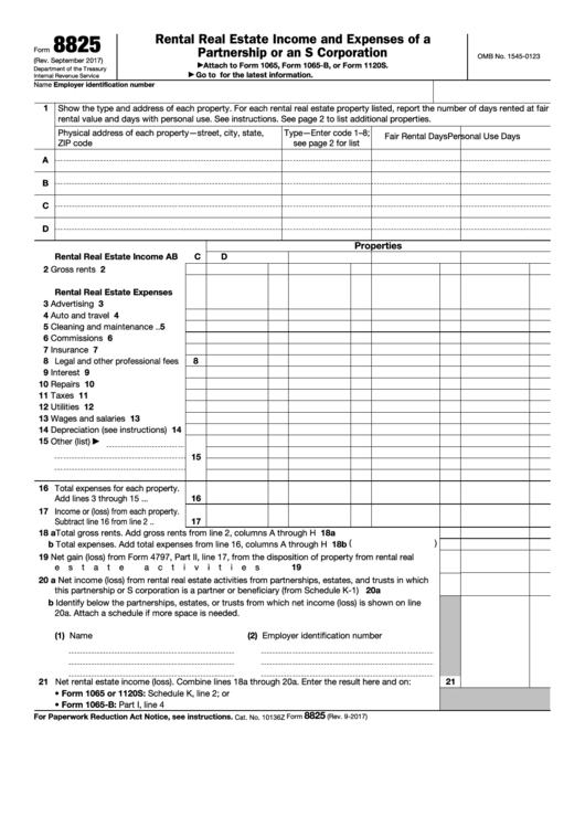 Form 8825 - Rental Real Estate Income And Expenses Of A Partnership Or An S Corporation