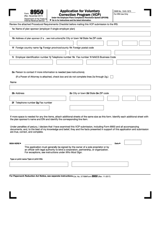 Form 8950 - Application For Voluntary Correction Program (vcp)
