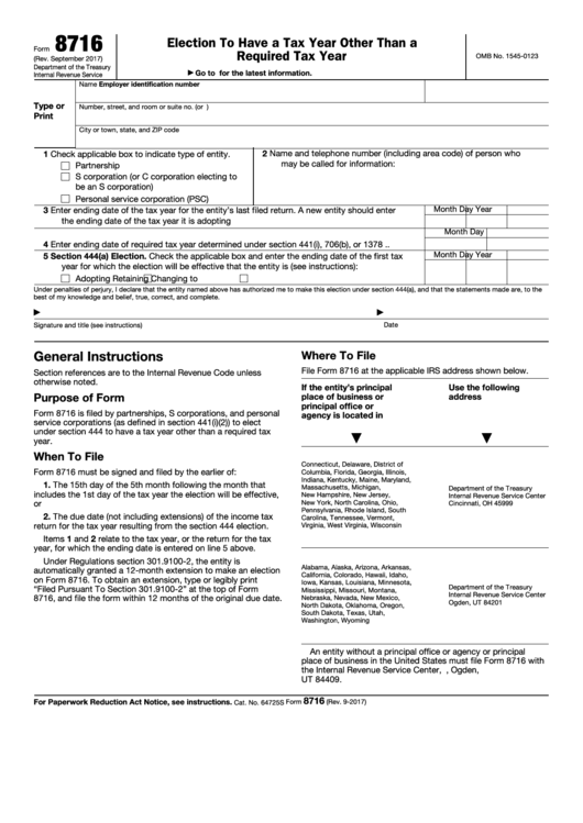 Form 8716 - Election To Have A Tax Year Other Than A Required Tax Year