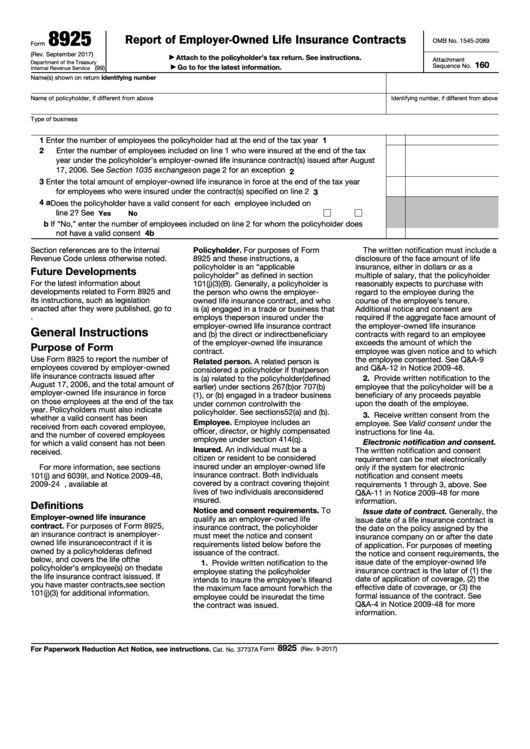 Fillable Form 8925 - Report Of Employer-Owned Life Insurance Contracts Printable pdf