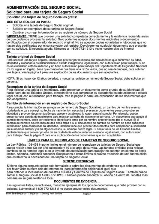 Form Ss-5-Sp - Solicitud Para Una Tarjeta De Seguro Social (Spanish Version) Printable pdf