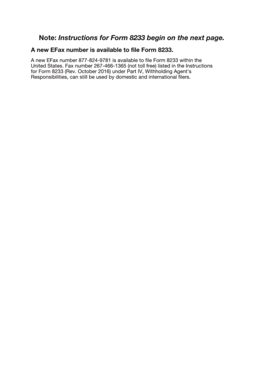 Instructions For Form 8233 - Exemption From Withholding On Compensation For Independent (And Certain Dependent) Personal Service Of A Nonresident Alien Individual Printable pdf