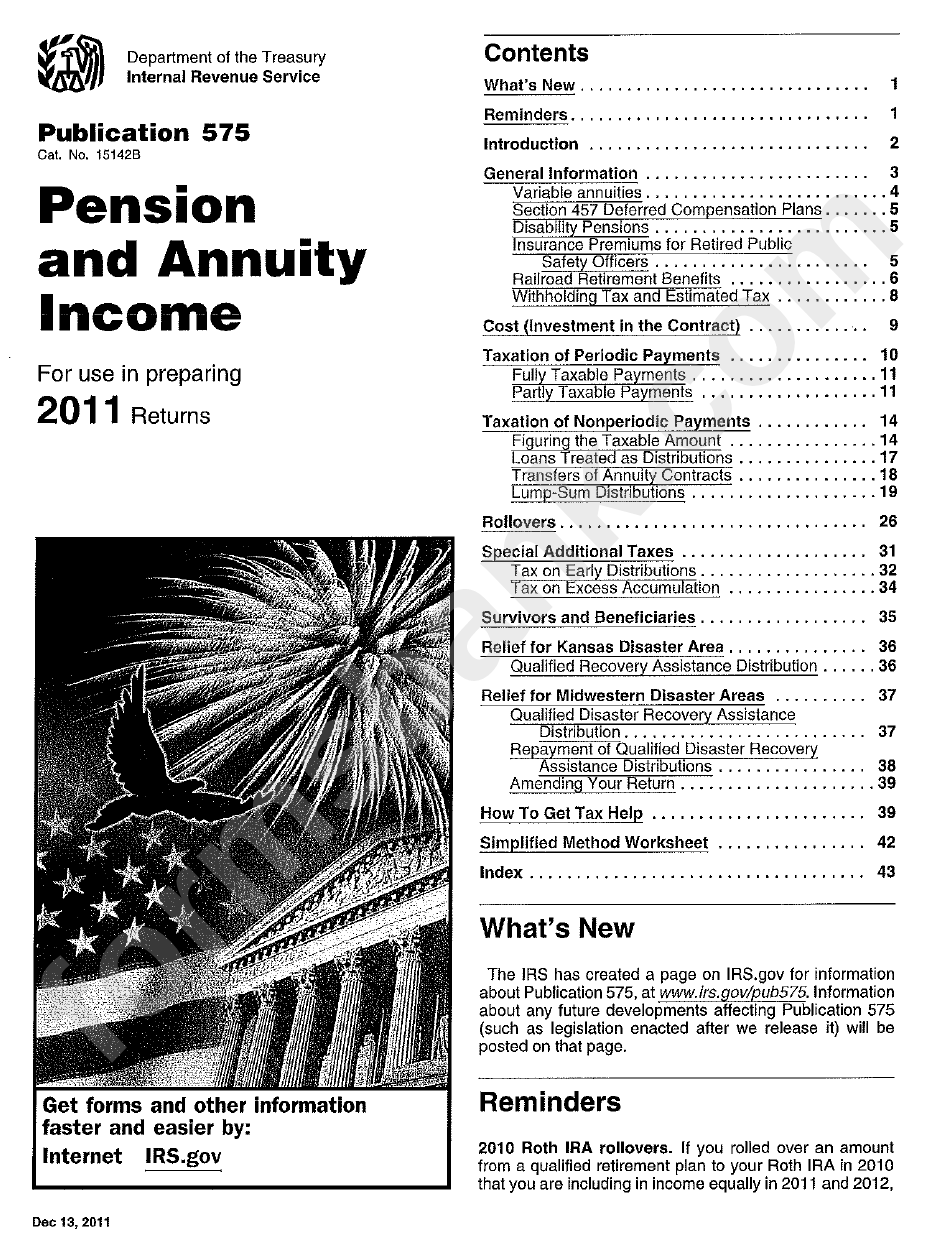 Publication 575 Pension And Annuity 2011 printable pdf download