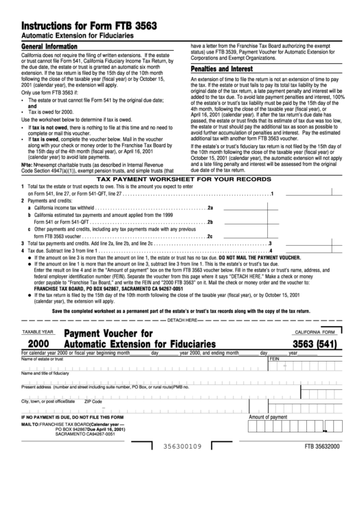Fillable Form 3563 (541) - Payment Voucher For Automatic Extension For Fiduciaries - 2000 Printable pdf