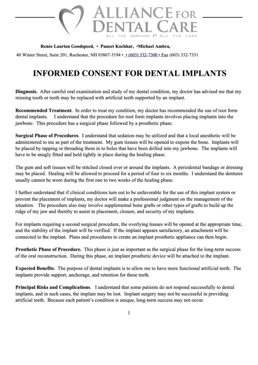 Informed Consent For Dental Implants