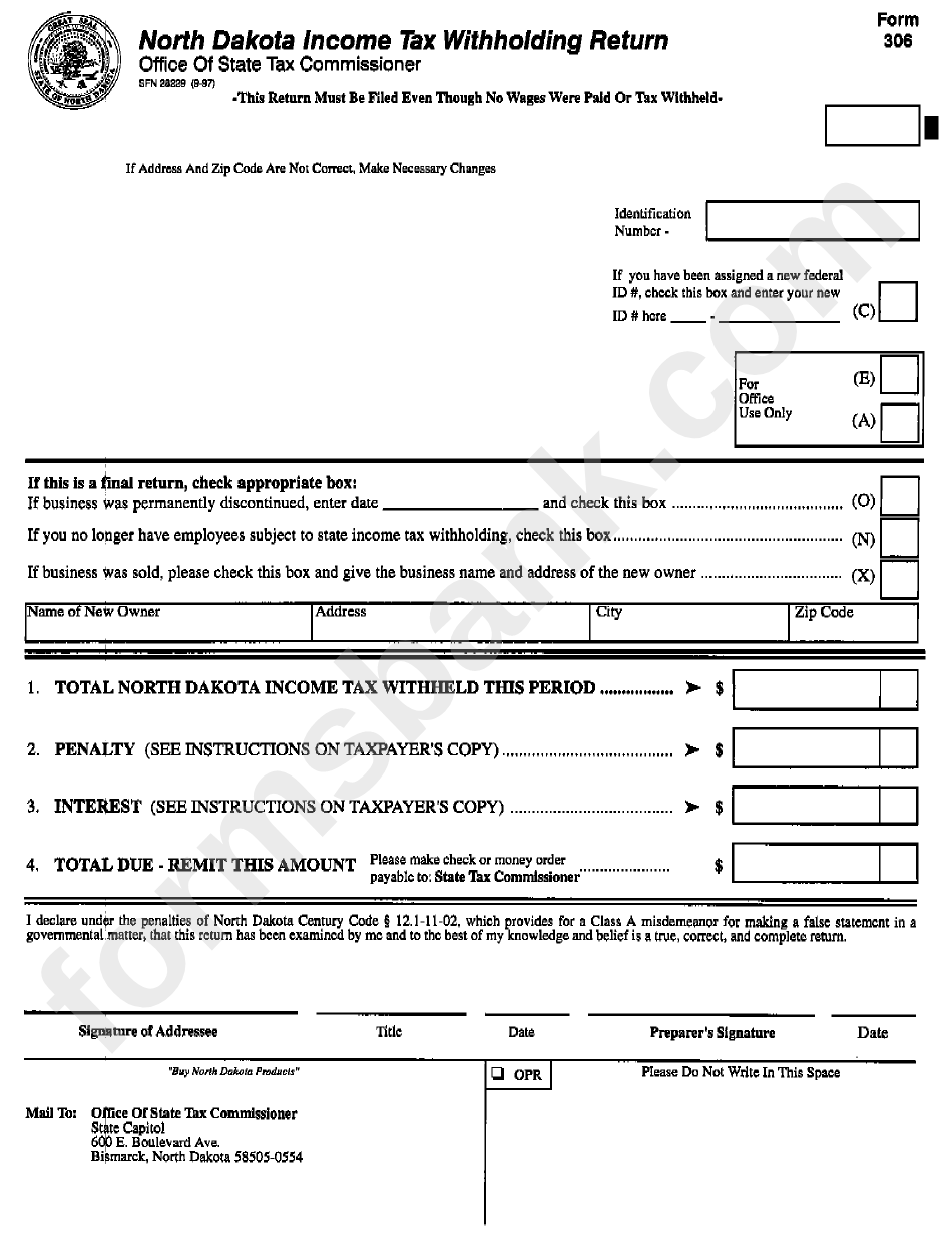 Form 306 - North Dakota Income Tax Withholding Return