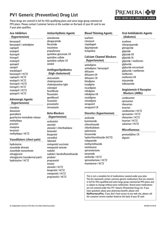 Pv1 Generic (Preventive) Drug List Printable pdf