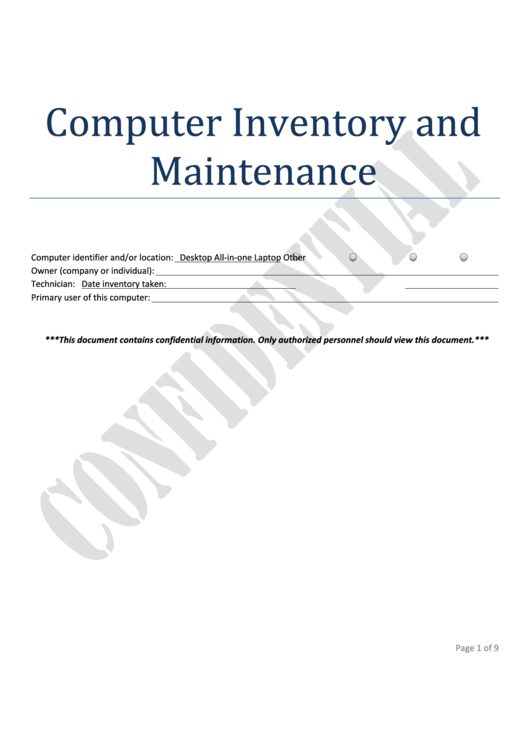 Computer Inventory And Maintenance Printable pdf