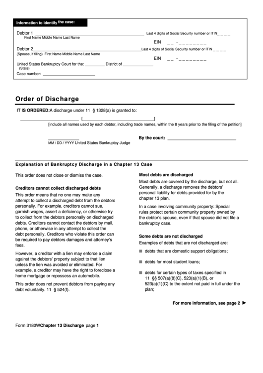 Form 3180w - Order Of Discharge Printable pdf