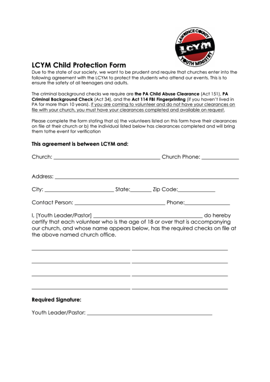 Form Lcym - Child Protection Form