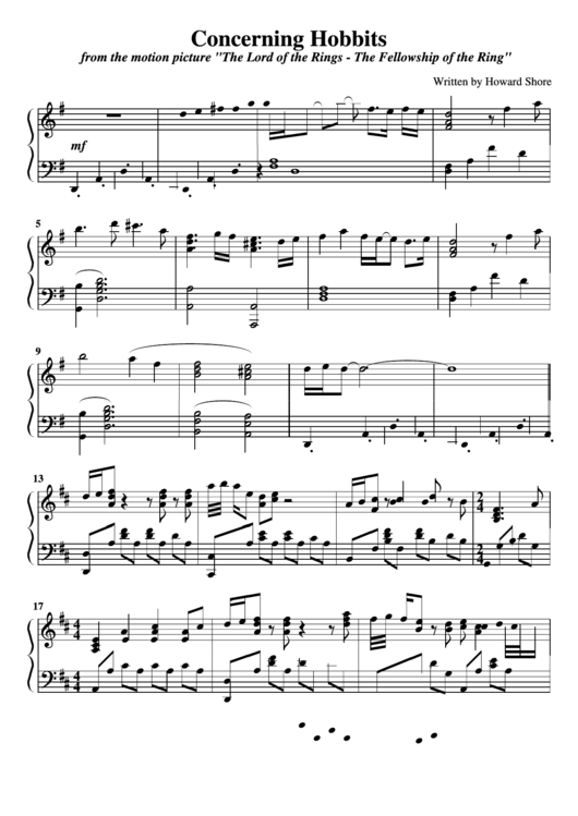 Concerning Hobbits Music Sheet Printable pdf