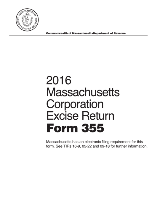 Instructions For Form 355 - Massachusetts Corporation Excise Return - 2016 Printable pdf