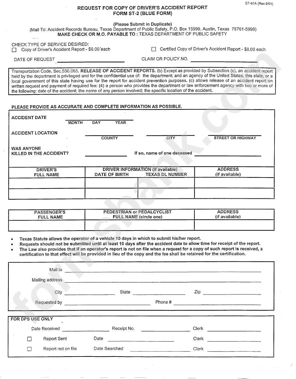 Form St-91a- Request For Copy Of Driver
