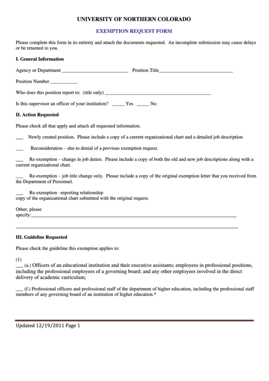 Exemption Request Form Printable pdf