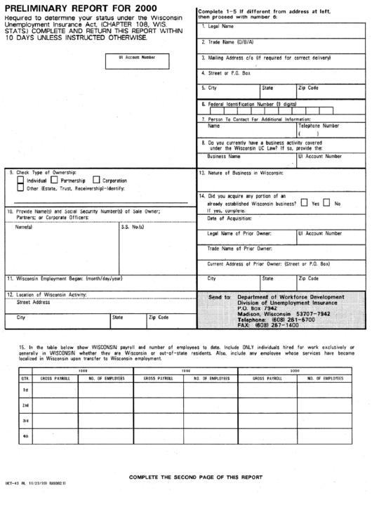 Form Uct-43 - Preliminary Report - 2000 Printable pdf