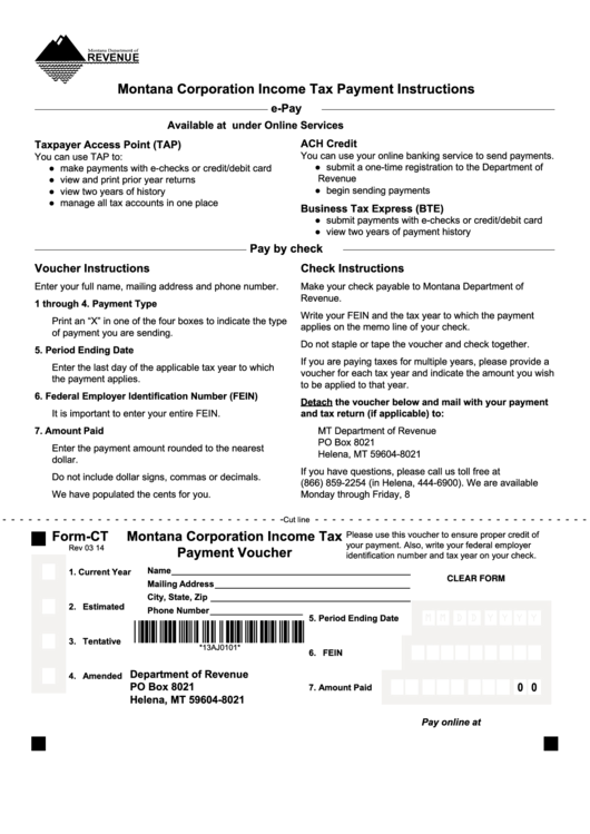 Fillable Form-Ct - Montana Corporation Income Tax Payment Montana Voucher Printable pdf