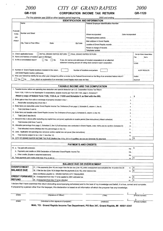 Form Gr-1120 - Corporation Income Tax Return - 2000 printable pdf download