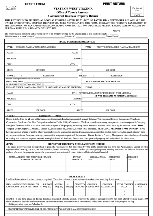 Fillable Form Stc 12:32c - Commercial Business Property Return Printable pdf