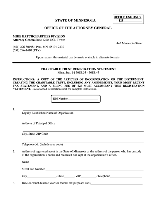 Charitable Trust Registration Statement Printable pdf
