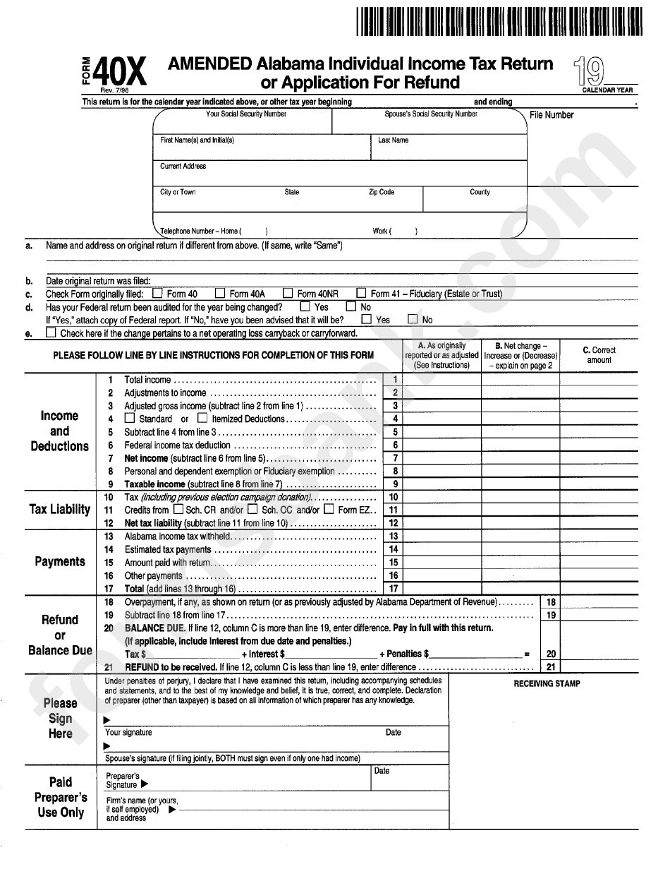 Fillable Alabama Tax Forms Printable Forms Free Online