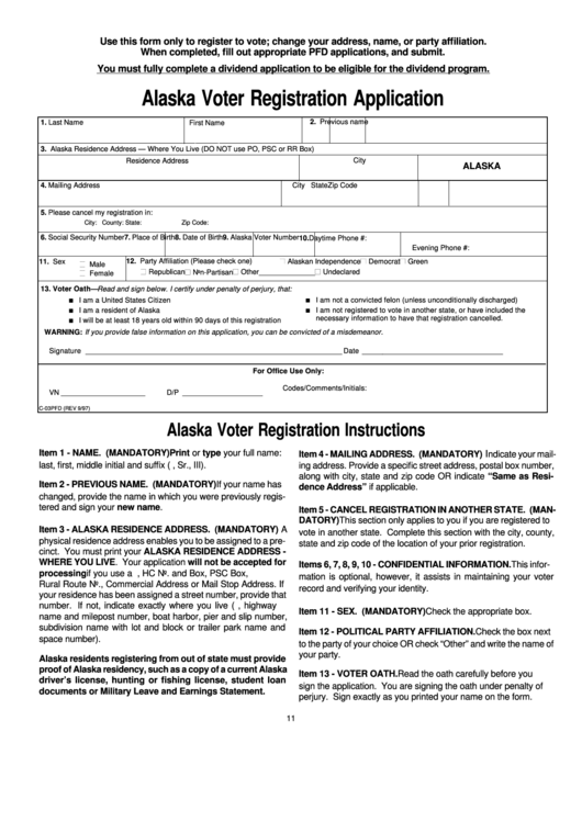 Fillable Alaska Voter Registration Application Printable pdf
