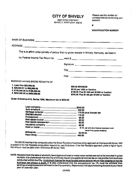 Monthly State Tax Return - City Of Shively Printable pdf