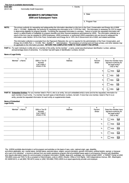 Fillable Form Ccc-901 - Member