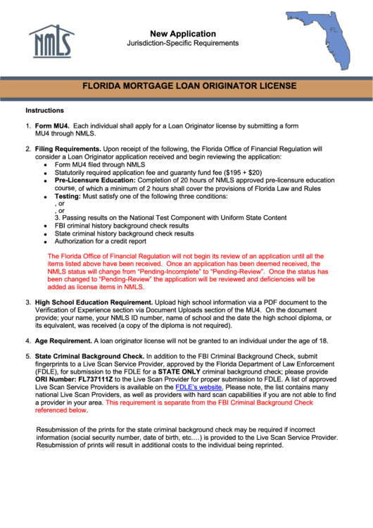 Florida Mortgage Loan Originator License Instructions Printable pdf
