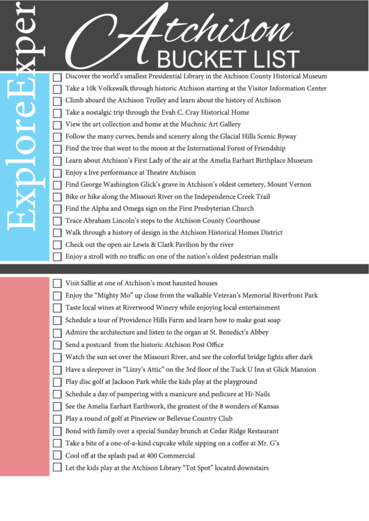 Atchison, Kansas Bucket List Template Printable pdf